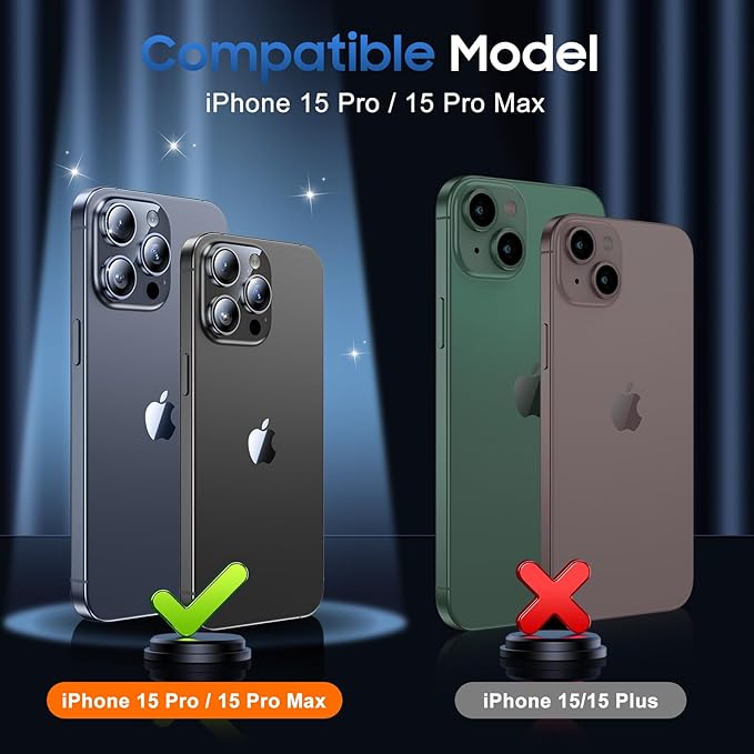 UniqueMe for 3 Pack iPhone 15 Pro/iPhone 15 Pro Max Camera Lens Protector, [Drop Protection] [Case Friendly] Camera Cover Screen [Update New Version] - Intergrated Glitter Blue