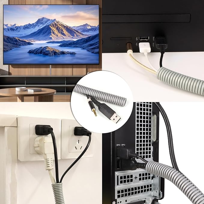 Split Wire Loom Tubing, 10,25ft Cord Protectors from Pets No Chew, Flexible Wire Covers Cord Protectors, Protective Split Cable Sleeve for Automotive Home Industrial Wires(Grey, 1.12inch-25ft)