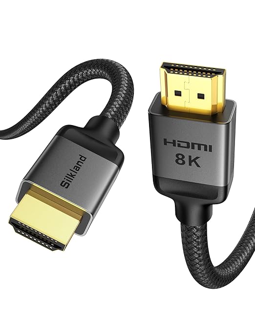Silkland 1FT Short 10K 8K HDMI 2.1 Cable, (Nylon Braided) Ultra High Speed HDMI Cable [8K@60Hz, 4K@240Hz 144HZ 120Hz] 48Gbps, HDR 10+, eARC, ARC, HDCP 2.2&2.3, Compatible for PS5/Xbox/Roku TV