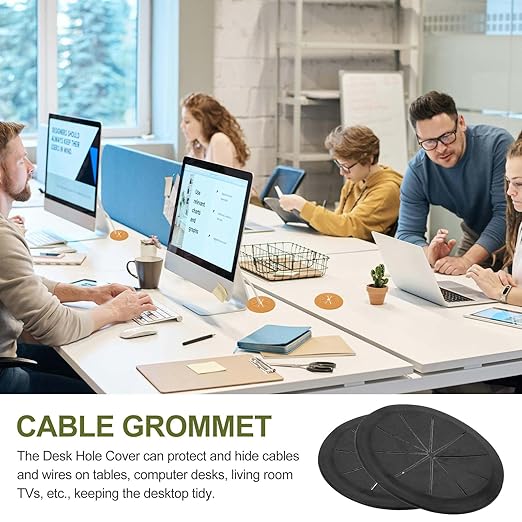 PATIKIL Desk Grommet 3-3/16", 4 Pcs Round Cable Grommet Cord Hole Cover with Adhesive Tape Flexible Table Wire Organizer for Office Home Table Countertop, Black