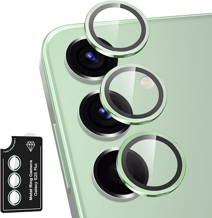 for Samsung Galaxy S25 Plus Camera Lens Protector, Individual Metal Ring Tempered Glass Lens Cover, [Strong Adsorption] Scratch Resistant Ultra-Thin HD Clear Lens Cover, 1 Set-Light Green
