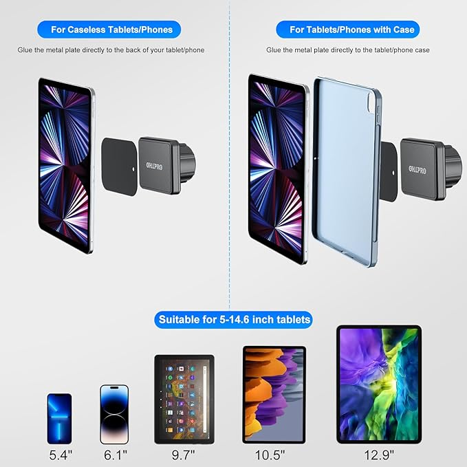 OHLPRO Magnetic Tablet Wall Mount for iPad Holder, Universal Compatible with iPad Pro/Air/Mini/Galaxy Tab and Kitchen Cabinet Office Home Use, 360° Rotation Drilled Base with Metal Ring: 4-inch Arm
