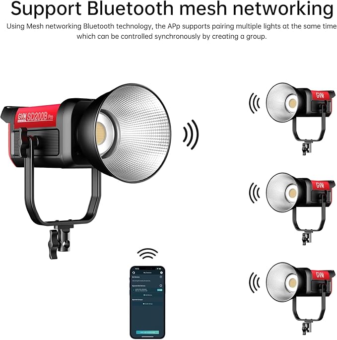 GVM Great Video Maker 200W Video Light Kit, LED Video Light Studio, Bluetooth Mesh Network/DMX Control, 45400lux/1m Continuous Lighting, 12 Lighting Effects, 2700K-6800K