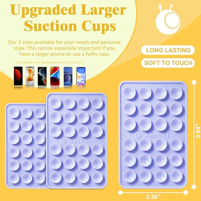 Anteel MAX Silicone Suction Phone Case Adhesive Mount, Upgraded Super Strong Grip, Durable, Easy to Use, Hands-Free Sticky Phone Holder for Selfies, Tiktok Videos, 2.56"x3.94" (White)
