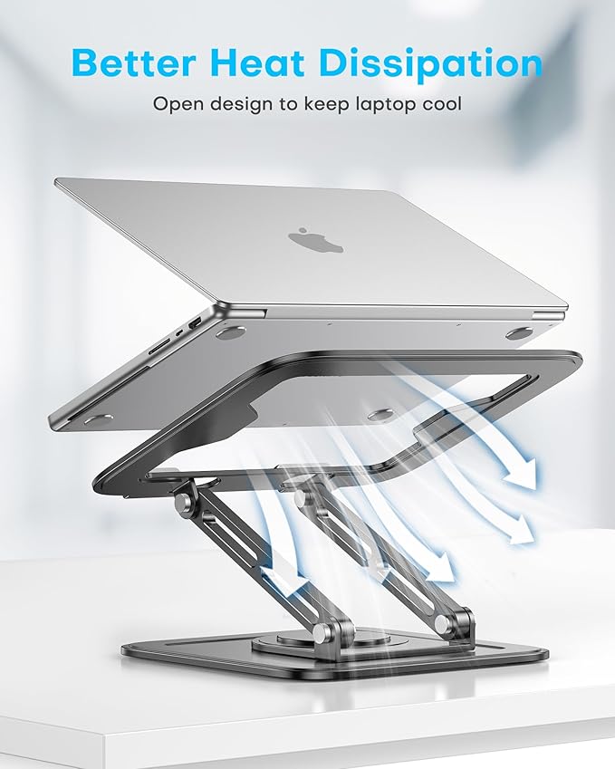 Adjustable Laptop Stand, Computer Stand with 360 Rotating Base, Ergonomic Laptop Riser Mount for Desk Foldable Protable Computer Desk Fits with MacBook Pro Air (10-16") - Black