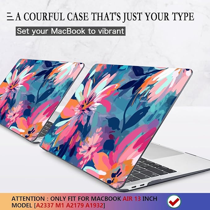 CISSOOK Compatible with MacBook Air 13 inch Case 2021, 2020-2018 Release M1 Chip A2337 A2179 A1932 Retina Display + Touch ID, Plastic Hard Shell &Keyboard Cover& Screen Protector, Muti-Color Painting