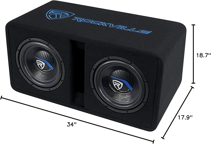 Rockville DV10K52 Dual 10" K5 2400w Car Subwoofers, Pre-Loaded Vented Sub Enclosure Box, 2 Ohm, 3/4" MDF, Cast Iron Basket, for Powerful Car Audio Bass