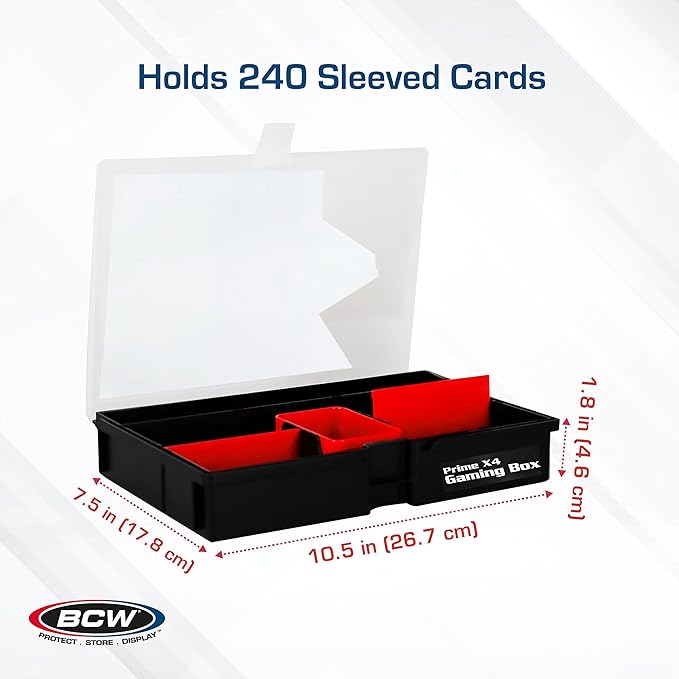 BCW Prime X4 Gaming Box | Playing Card Storage Box for Decks and Game Accessories, Includes Removable Dividers and Dice Trays | Trading Card Storage Box for Gaming (Standard)