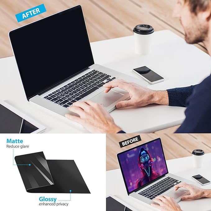 Magnetic Laptop Privacy Screen Filter 16 inch for 16:9 Widescreen Computer Monitor, Removable Anti Blue Light Privacy Shield, Anti-Glare Protector