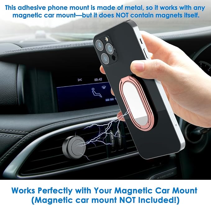 Phone Ring Holder Finger Kickstand, 360° Rotation Metal Phone Grip for Magnetic Car Mount Foldable Cell Phone Stand Compatible with Most Smartphones