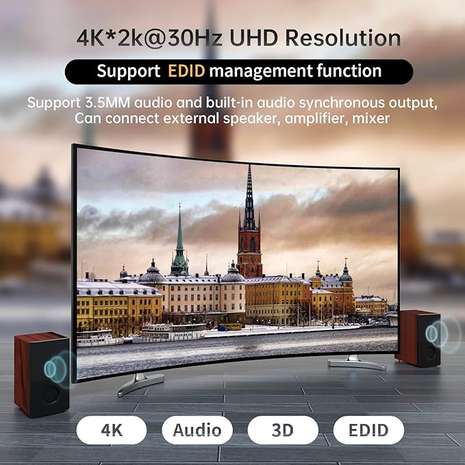 MT-VIKI 4K HDMI Matrix Switch 4x4 with 3.5mm Stereo Audio Extractor +Web GUI, Rack Mount Switcher & Splitter, 4K@30Hz, EDID, RS232, LAN Port, APP (4 in 4 Out)