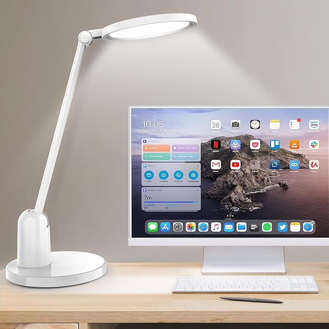 Desk Lamps for Home Office with Stable Base, 1000LM Ultra Bright Eye-Caring Desk Light, 3000K-6000K Dimmable Table Lamp with Stepless Dimming & Timing Function for Work, Reading, Bedroom, Bedside