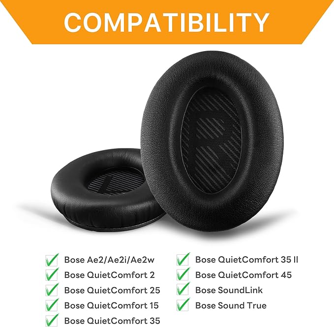 Replacement Ear Pads for Bose QuietComfort 35 (QC35) & Quiet Comfort 35 II (QC 35 ii) Headphones, EarPads Cushions with Noise Isolation Memory Foam, Softer Protein Leather, Added Thickness