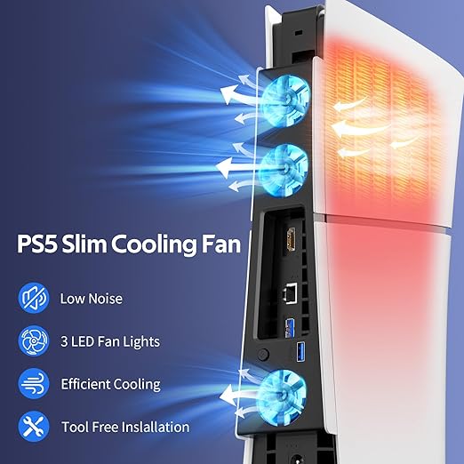 Cooling Fan for PS5 Slim, Compatible with PlayStation 5 Slim Console, High Efficiency PS5 Slim Fan Cooler Station (Black-p5 Slim)
