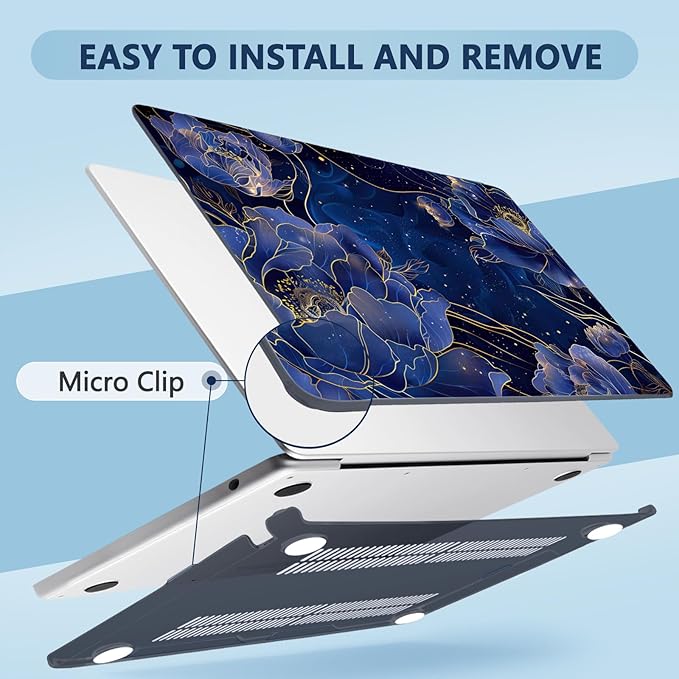 Compatible with MacBook Air 13.6 inch Case, M4 A3240/M3 A3113/M2 A2681 (Released 2025 to 2022), Hard Shell, Keyboard Cover, Screen Protector, Webcam Cover & Type-C Adapter, Starry Flower