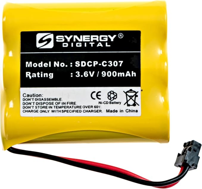 Synergy Digital Cordless Phone Battery, Compatible with Radio Shack 23-193 Cordless Phone, (Ni-CD, 3.6V, 900mAh) Ultra High Capacity, Replacement for Panasonic HHR-P505 Battery