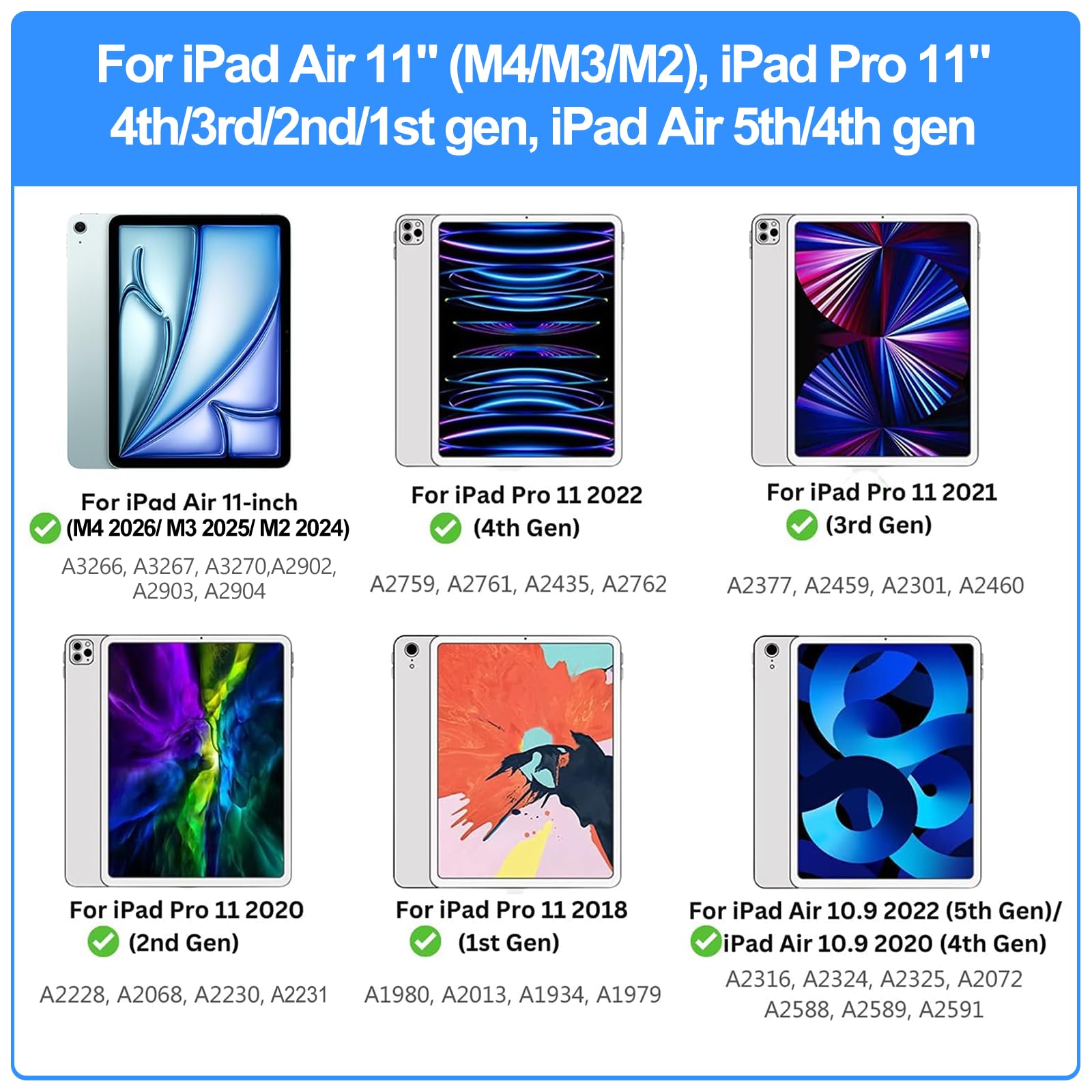 Jibrealg Keyboard Case for iPad Air 11"(M4 2026/M3 2025/M2 2024) & iPad Pro 11"(1st/2nd/3rd/4th Gen), Magic Keyboard with Multi-Touch Trackpad for 10.9"iPad Air 4th/5th Gen with 7-Color Backlit,Black