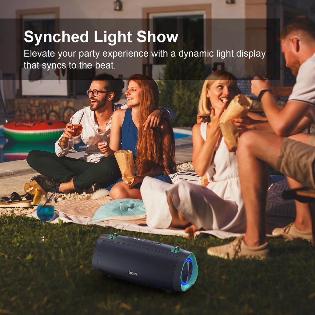 DOSS Extreme Boom Pro D100 Bluetooth Speaker with 140W Peak, 70W Bold Sound, Extra Bass, 24H Playtime, Beat-Sync Lights, Built-in Power Bank, IPX6 Waterproof, Portable Strap for Hiking, Camping-Orange