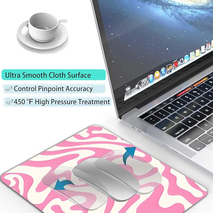 Abstract Pink Topographic Custom Mouse Pad with Non-Slip Rubber, Small Square Design for Wireless Laptop & Computer Mouse Pads for Desk, 9.5 x 7.9 inch Smooth Surface for Gaming & Office