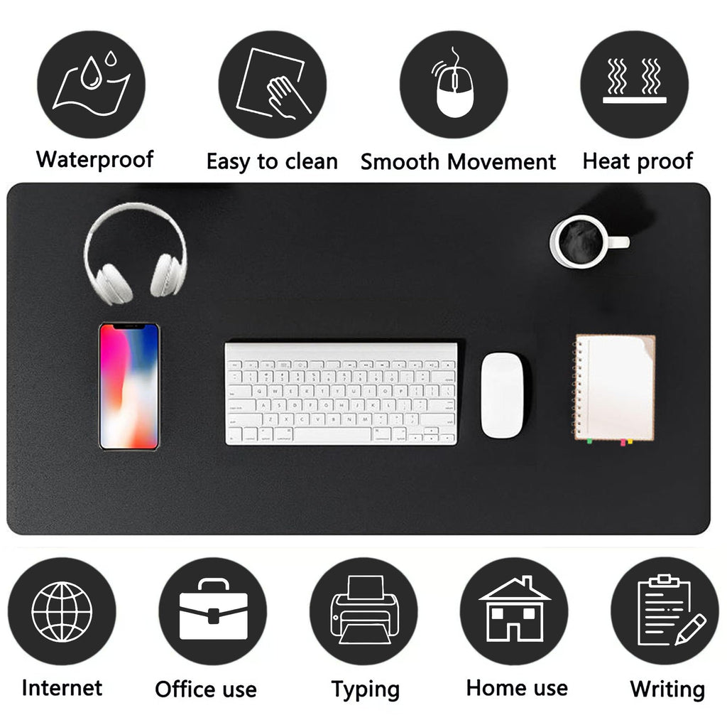 PU Leather Desk Pad Protector Gaming Mouse Pad Non Slip Desk Mat for Keyboard and Mouse Waterproof Desk Writing Pad for Office and Home Desk Accessories(Black, 47.2 * 17.7)
