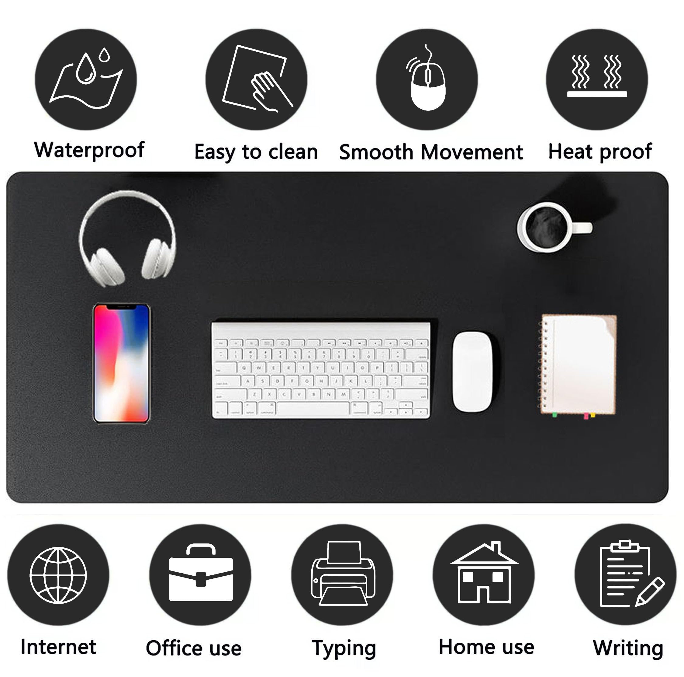 PU Leather Desk Pad Protector Gaming Mouse Pad Non Slip Desk Mat for Keyboard and Mouse Waterproof Desk Writing Pad for Office and Home Desk Accessories(Black, 47.2 * 17.7)