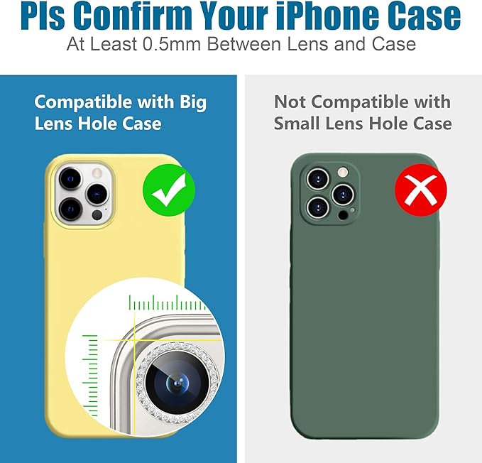 AGVEE 3+3 6 Pack for iPhone 15 Pro 6.1" / 15 Pro Max 6.7" Camera Lens Cover Protector, Bling Diamond & Bling Glitter Metal Ring 9H Tempered HD Glass Camera Cover Protector Film, Bling-Natural