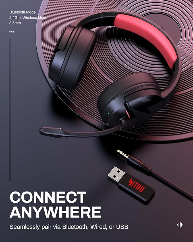 acer Wireless Gaming Headset, PS5 Headset with 2.4GHz for Ps5, Ps4, PC, Switch, Bluetooth 5.3 + 100Hrs Gaming Headphones with Noise Canceling Mic for Laptop, Mobile, Mac, 50mm Drivers (Blackpink)