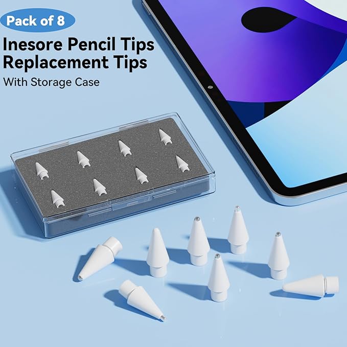 Inesore 8 Pack for Apple Pencil Tips Replacement Accessories,Compatible with Apple Pencil Pro/2nd Generation/1st Generation/USB C,iPencil Nib for iPad Pro/Air/Mini,for Drawing Writing