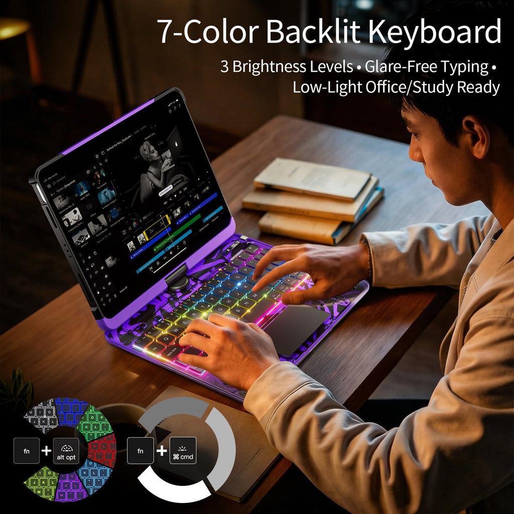 Uminy Clear Keyboard Case for iPad Pro 11 Inch with 360° Rotation, Purple