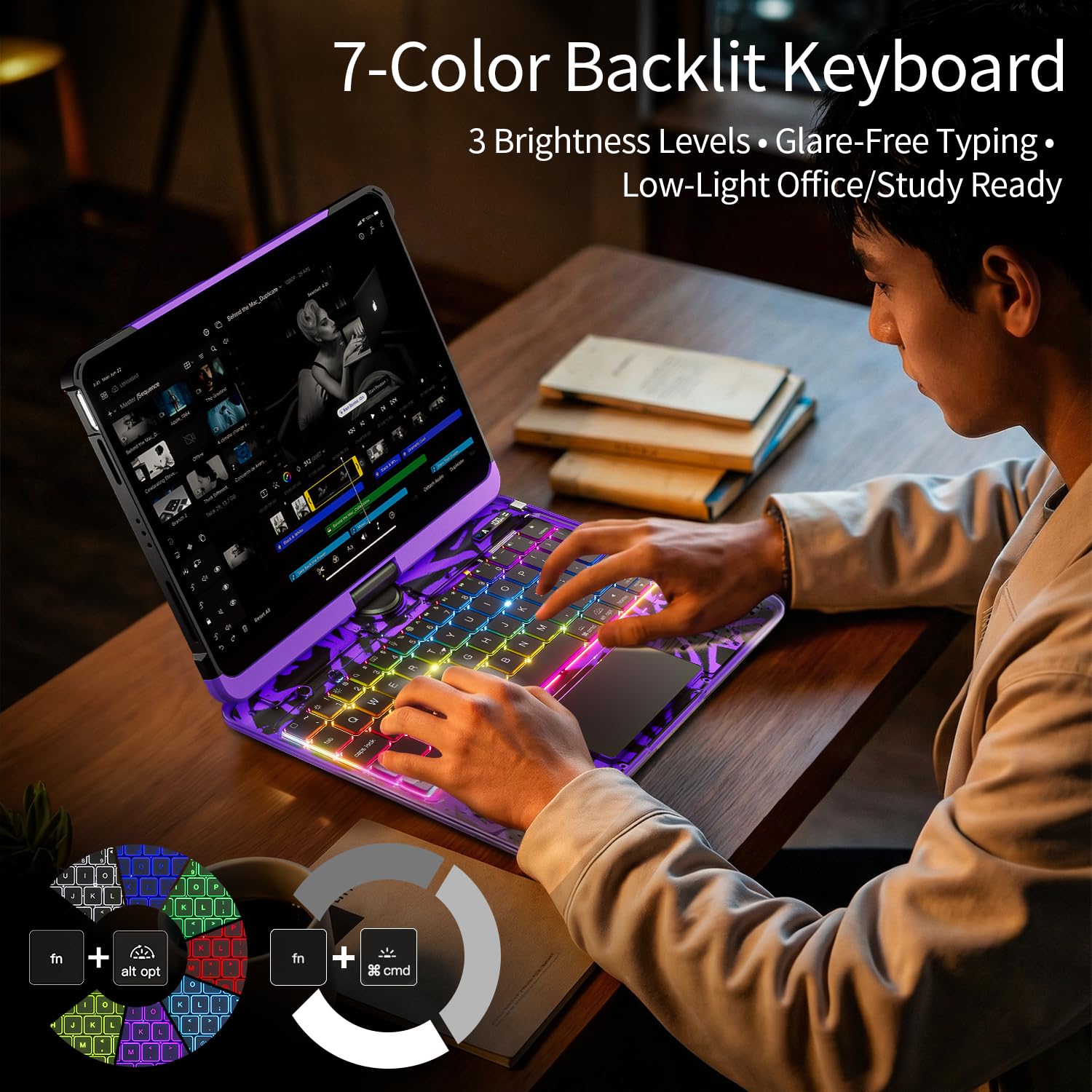 Uminy Clear Keyboard Case for iPad Pro 11 Inch with 360° Rotation, Purple
