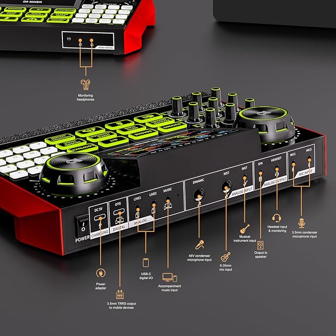 podcast equipment bundle, Live Sound Card with Audio Interface, All-in-One Audio Mixer with Voice Changer, Condenser Microphone for Live Streaming, Singing, Gaming, and Content Creation.