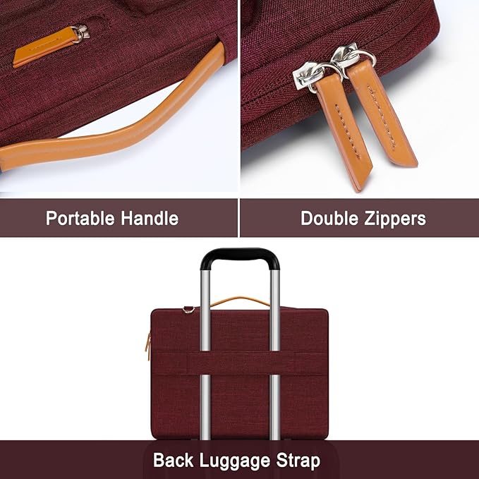 MOSISO 360 Protective Laptop Shoulder Bag,15-15.6 inch Computer Bags Compatible with MacBook Pro 16 inch, HP, Dell, Lenovo, Asus Notebook,Side Open Messenger Bag with 4 Zipper Pockets, Wine Red