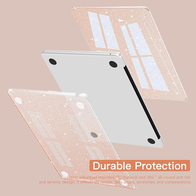 CISSOOK Cherry Pink Glitter Case for MacBook Air 13.6 inch 2025 2024 2022 Released A3240 A3113 A2681, Bling Hard Shell Case with Keyboard Cover & Screen Protector for MacBook Air 13 M2 M3 M4