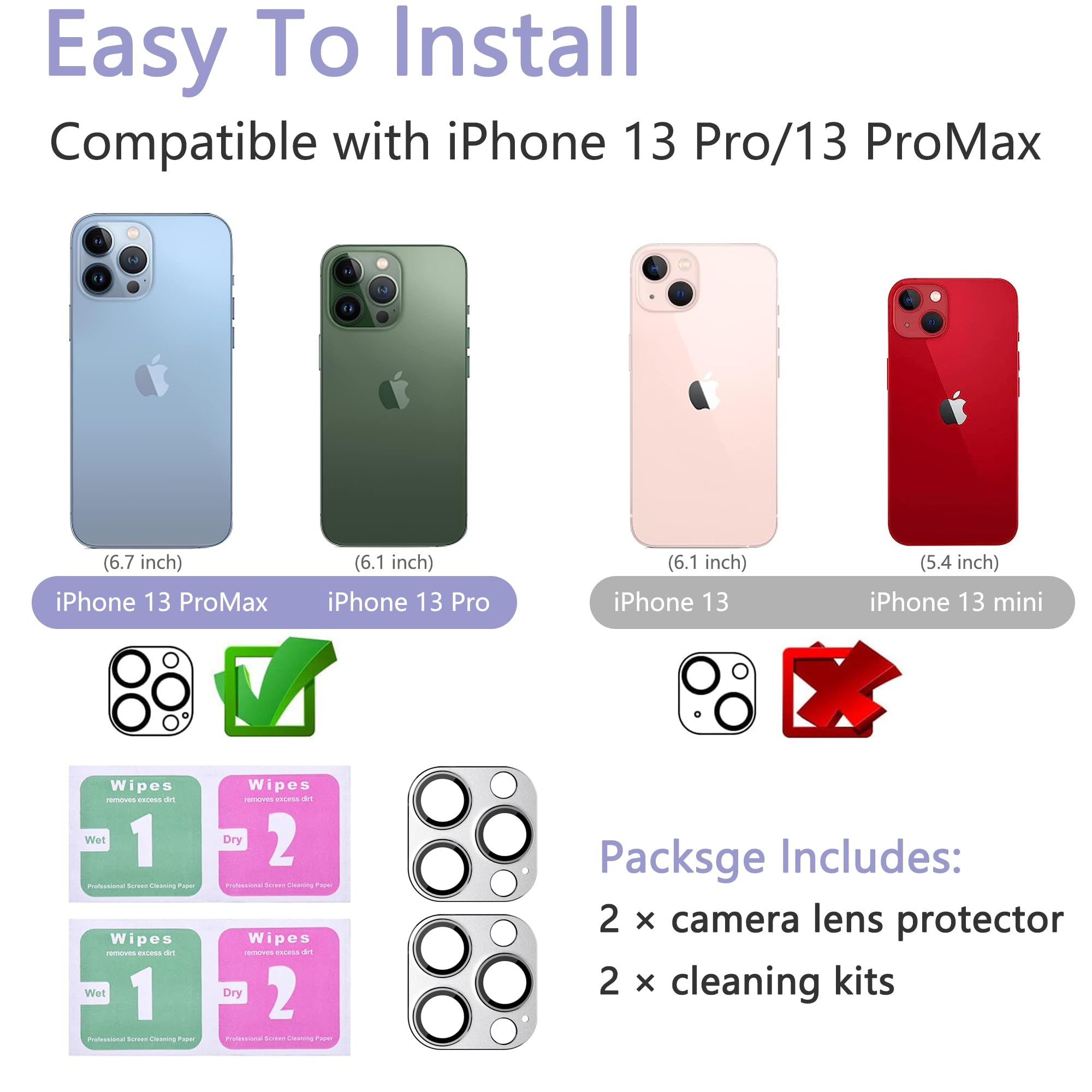 SHANG PIN JIA 2 Pack Camera Lens Protector for iPhone 13 Pro/13 Pro Max,[Not Easy to Breakn ] AR Tempered Glass Strong Adsorption Metal Camera Cover Screen-Silvery