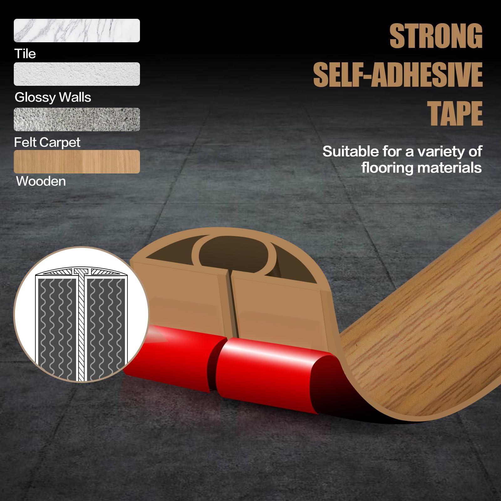 Floor Cord Cover Self Adhesive Cord Hider,20FT Cable Management, Extension Strip Protector for Wires, Prevent Cable Trips for Offices, Gyms, Exhibitions Cavity:0.51"(W) x 0.3"(H) Brown Wood