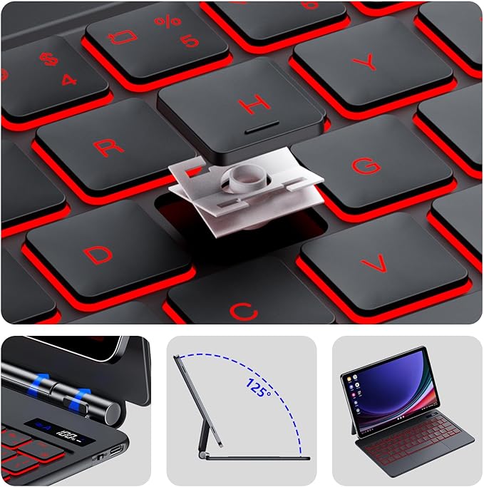 Magentic Keyboard Case for Samsung Galaxy Tab S10 FE/S9 FE 5G 10.9", Tab S9/S8/S7 11", Backlit Wireless Bluetooth Magic Keyboard Case Cover Stand Multi-Touch Trackpad LED Power Display-Black