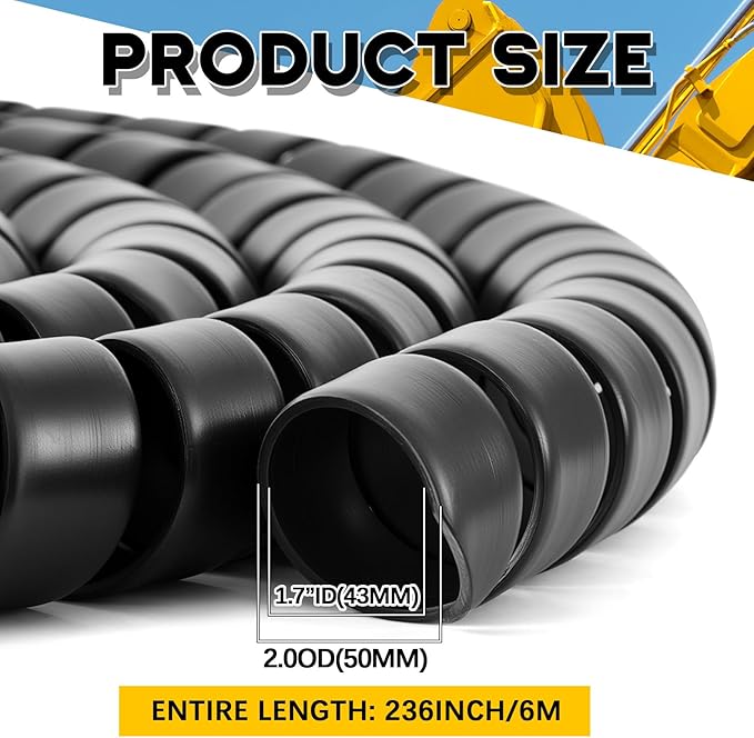Spiral Wrap Cable Protector, Safe 2.0" Od x 20' Pre Cut Lengths Hydraulic Hose Protector Wrap to Avoid Wear and Extend Life for Hydraulic Pneumatic Hoses