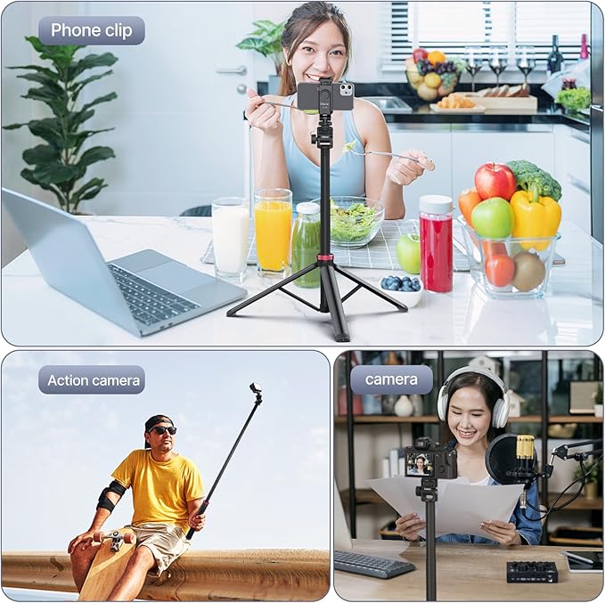ULANZI MT-79 Extendable Tripod Aluminum, 81" Portable Adjustable Light Stand with 1/4" Screw, 360° Ball Head Camera Phone Tripod for Camera Video Light Smartphone, Lightweight for Travel