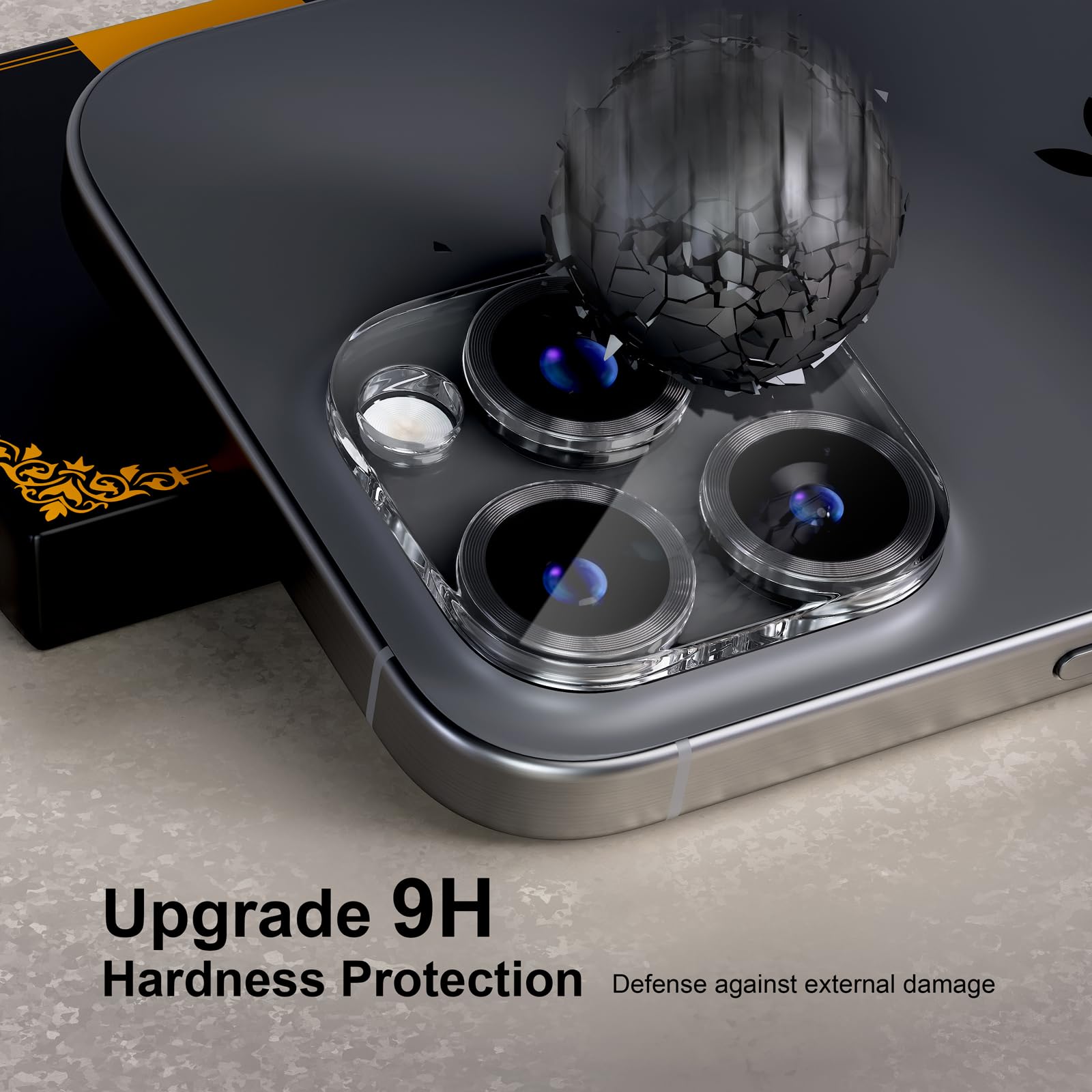 beuxece for 6 Pack iPhone 15 Pro/iPhone 15 Pro Max Camera Lens Protector [Drop Protection] [Case Friendly] [Easy Installation] 9H Tempered Glass Camera Screen Protector Cover, CD Black