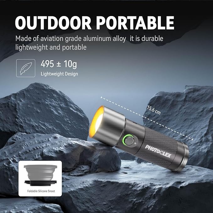 PHOTOOLEX 8400mAh Led Photography Flashlight with 4 Colors/10 Magnetic Pattern Gobos, Handheld Spotlight for Photography, 10W Rechargeable Fill Light for Photo, Content Creation, Video Recording