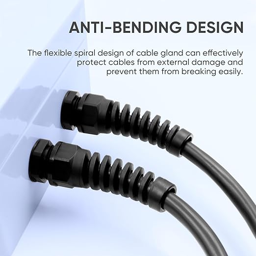 Strain Relief Cord Connector,LISTENJIALE 5Pcs NPT 1/2" Waterproof Cable Gland Flex Spiral Strain Relief Adjustable 6-12mm Cable Connector Nylon Joint with Gaskets(Black)
