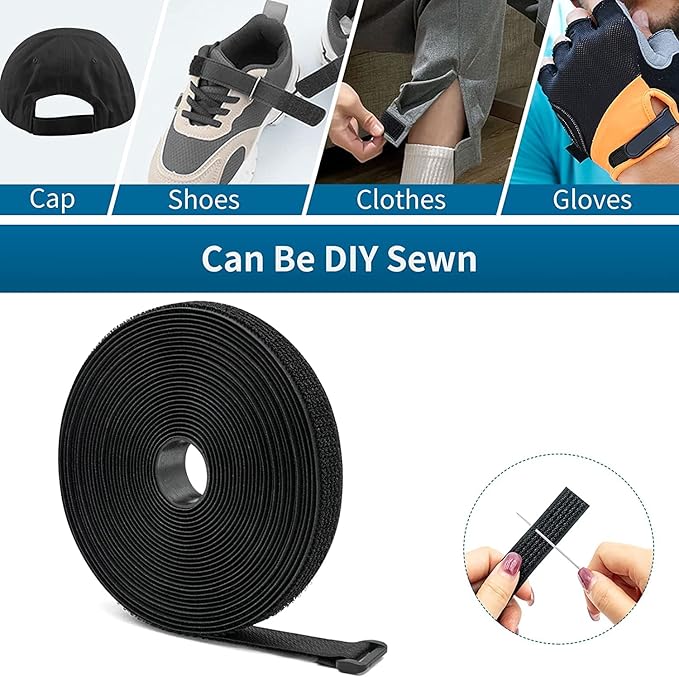 26Ft x 0.8In Adjustable Cable Straps with 30 Buckles, Free Cut Length, Black Reusable Nylon Fastening Cable Ties,Hook and Loop Securing Strap for Cable Tidy Organizer or Storage
