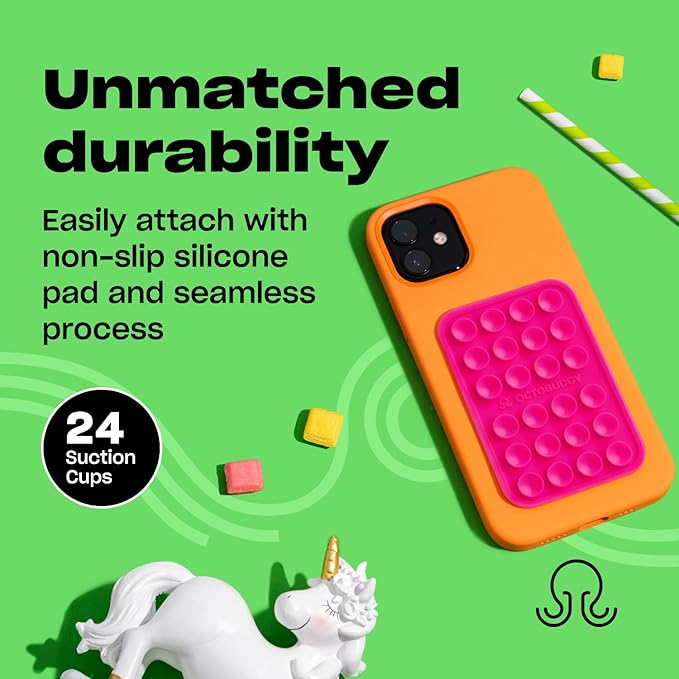 Classic - Silicone Suction Phone Case Adhesive Mount - Hands-Free, Strong Grip Holder for Selfies & Videos - iPhone & Android Compatible - 2.25″ x 3.25″, Hot Pink