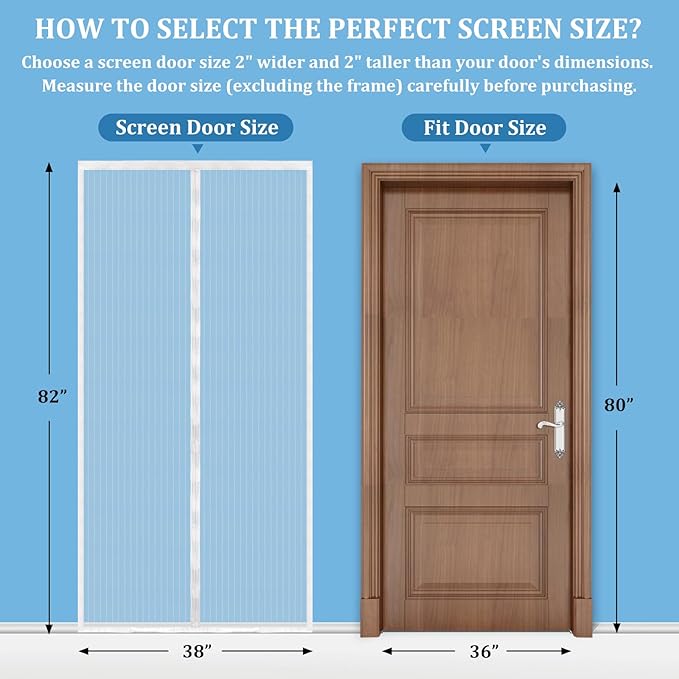 Magnetic Screen Door - Self Sealing, Heavy Duty, Hands Free Mesh Partition Keeps Bugs Out Let Breeze in- Pet and Kid Friendly - Keep Open Feature (White, Fit Door Size 36 x 80 Inch)