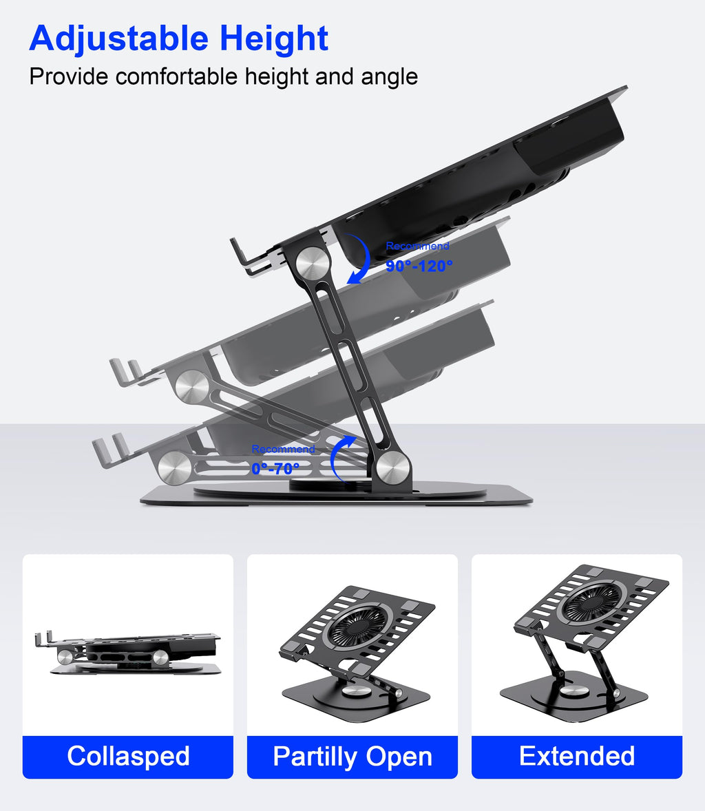 YTech Laptop Stand,with 360°Rotating Base,External Cooling Fan,Adjustable RGB Lighting,Ergonomic Foldable Notebook Computer Holder.Compatible with All 10-17" Laptops Tablets,Black