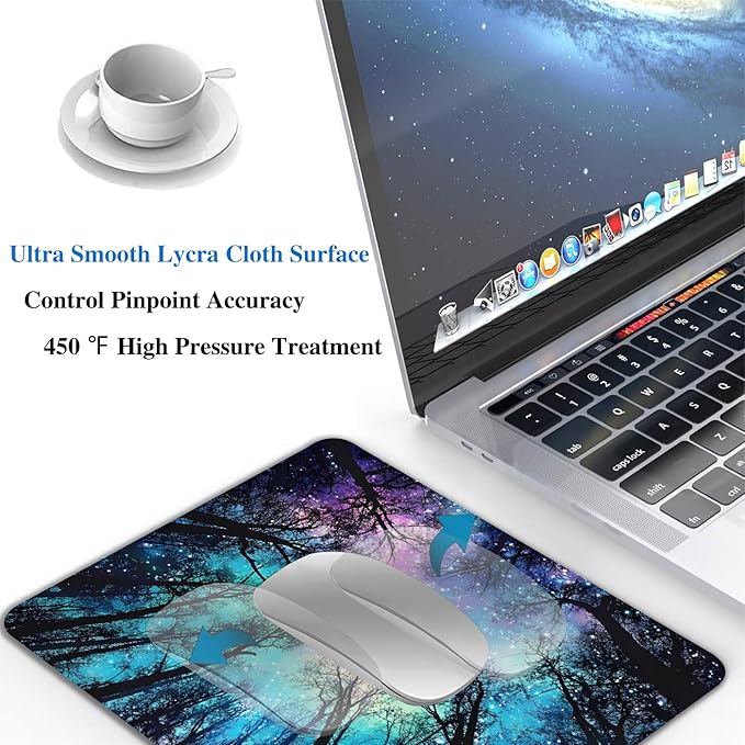 Black Night Sky Forest Mouse Pads for Desk, Portable Wireless Computer Mouse pad Small Design with Women, Non-Slip Rubber Base Laptop Mousepad 9.5" x 7.9" Smooth Surface for Office & Travel