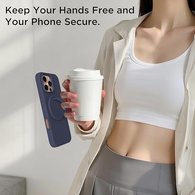 Magnetic Phone Ring Grip Holder, Silicone Finger Loop Grip, Compatible with MasSafe, Back of Phone for iPhone Pro Max/Plus/16/15/15/14/13/12 Series, Midnight Blue