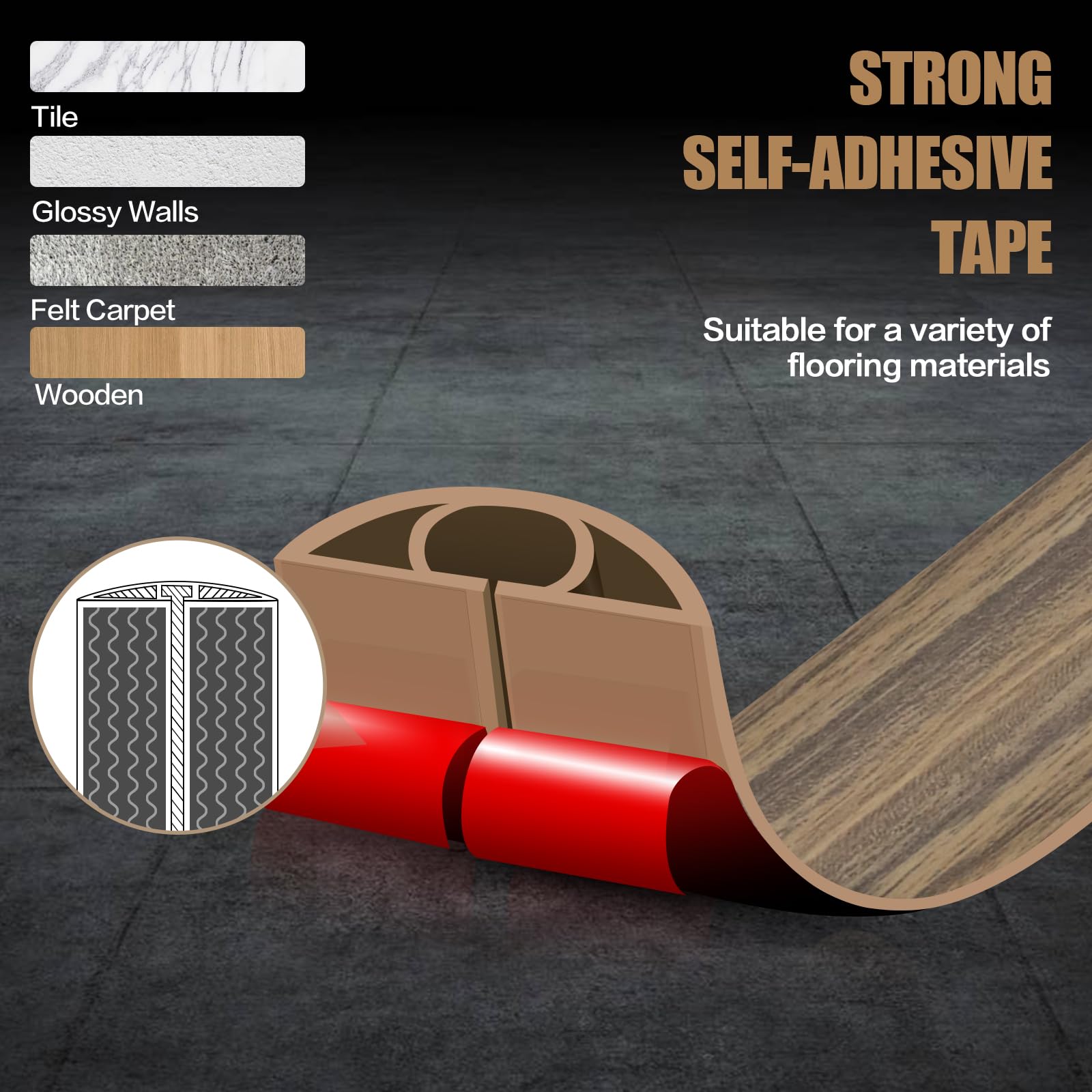 Floor Cord Cover Self Adhesive Cord Hider,20FT Cable Management, Extension Strip Protector for Wires, Prevent Cable Trips for Offices, Gyms, Exhibitions Cavity:0.39"(W) x 0.27"(H) Woodsmokedbrown
