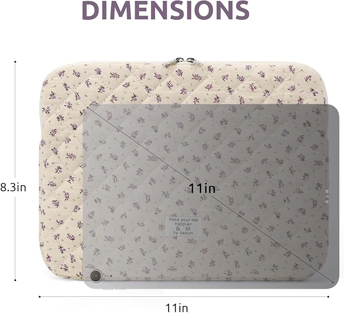 Puffy Laptop Sleeve 13-15.6 Inch Cute Quilted Laptop Protective Case Padded Floral Computer Sleeve for MacBook (A-Purple, 11 Inch)