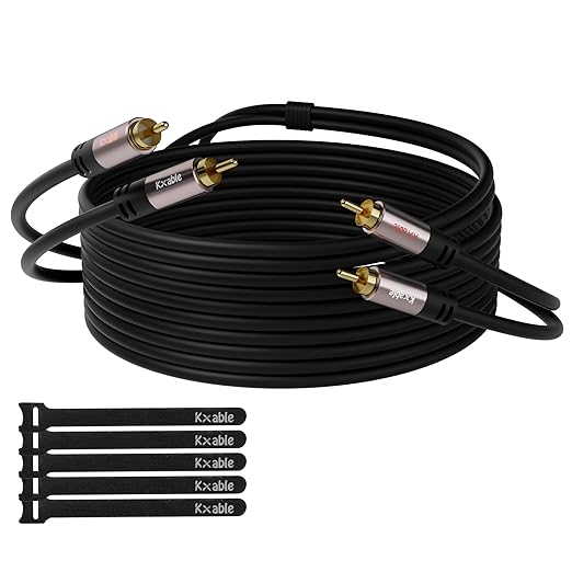 RCA Cable 15FT, 2RCA Male to 2RCA Male Stereo Audio Cable,【Oxygen-Free Copper, Hi-Fi Sound, Double Shielded】 2 RCA Car Audio Subwoofer Cord for Home Theater, HDTV, Amplifier, Hi-Fi System, Speaker